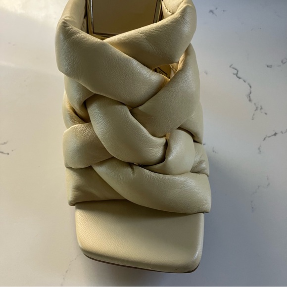 Zara Quilted Braided Leather Heeled Mules Vanilla Yellow US 6.5 EU 37 UK 4.5 - Picture 11 of 11
